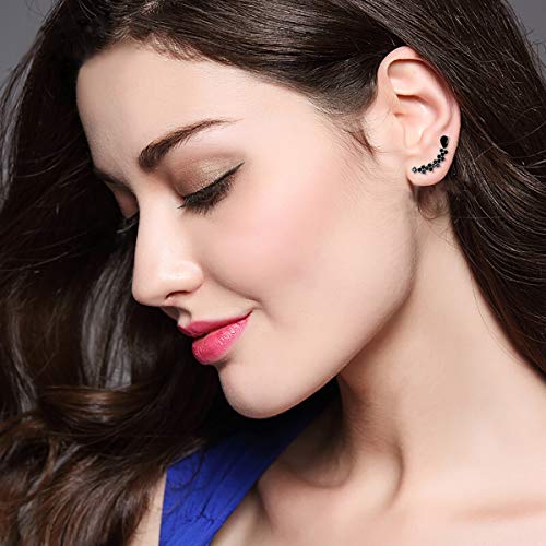 EVER FAITH Women's 925 Sterling Silver CZ Sweep Ear Pin Cuff Wrap Hook Earrings 1 Pair2