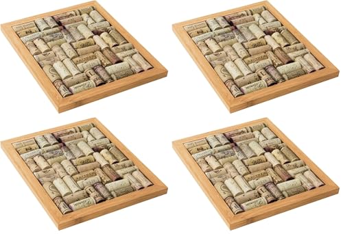 Oenophilia Bamboo Corkboard Trivet Kit (Pack of 4)