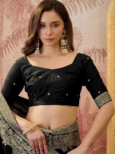 Image of SIRIL Women's Banarasi Silk Jacquard Zari Work Saree With Unstitched Blouse Piece