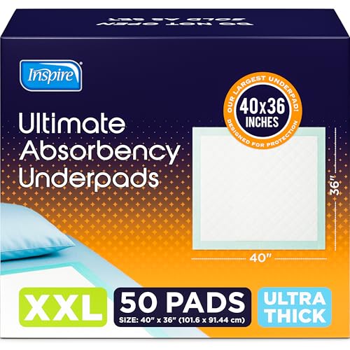 Image of Inspire Extra Large Super Absorbent Disposable Bed Pads for Incontinence Ultra Thick and Absorbent Bed Pads Disposable Adult | Puppy Pads Pee Pads for Adults (40 inch X 36 inch Pack of 50)