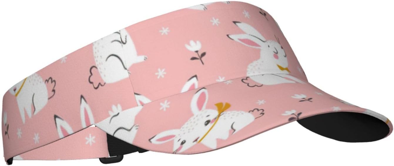 Cute White Bunnies Print Sport Sun Visor Hats Adjustable Empty Top Baseball Cap Women and Men Sun Visor Hat
