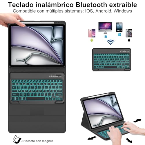 Teclado para iPad Air 13 M4 y Pro 12.9 con funda bluetooth desmontable y ñ 3