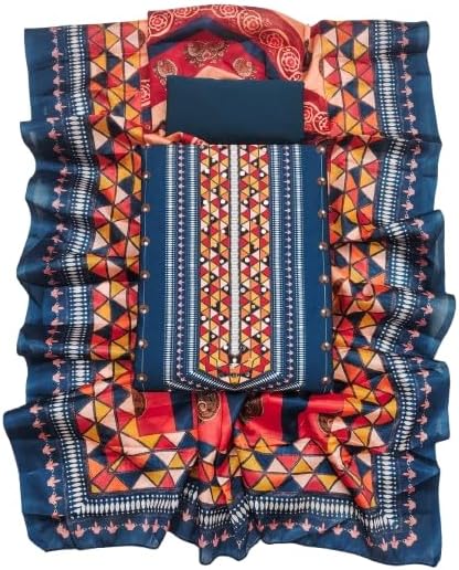 Traditional Pakistani Style Crepe Dress Material Set, Unstitched Salwar Suit with Digital Print, 2 Meter