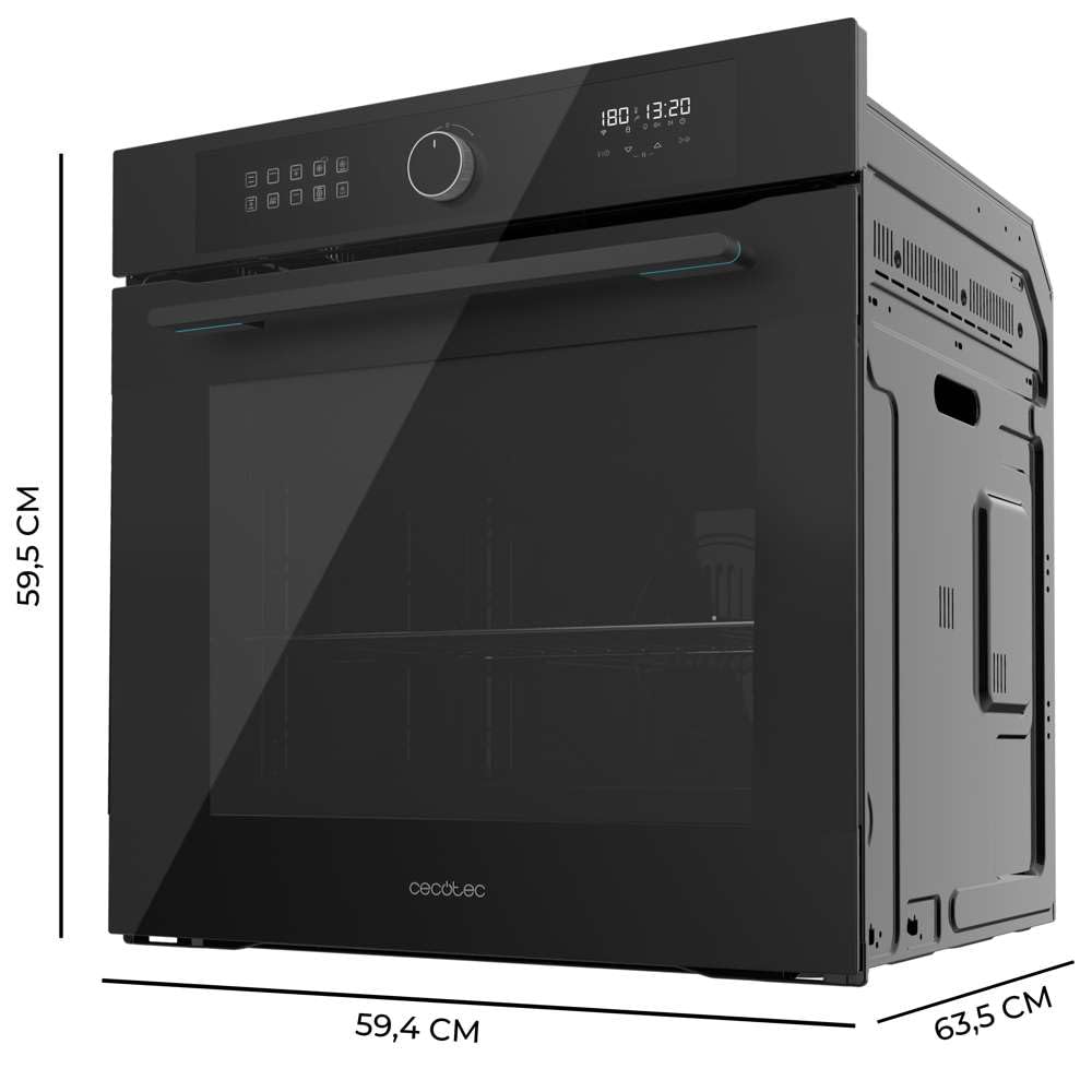 Cecotec Horno Integrable Multifunción 60cm Bolero Hexa AF316000 Glass Black A 3400W, 81L Capacidad, 11 Funciones con Airfryer Master, Pizza Master, Steam Asisst, Steam EasyClean, 3D Cooking, Defrost