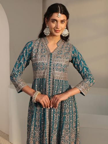 Image of Libas Art Embroidered Georgette Anarkali Kurta With Palazzos and Dupatta | ethnic wear | bridal suit | occasion wear