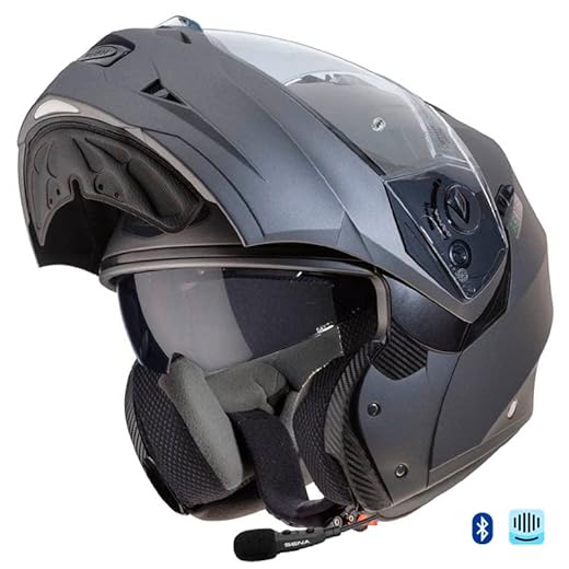 CABERG Duke 2 Bluetooth Sena Intercom Integrado Antracita Mate - Casco de Moto Modular P/J + Pinlock - Casco con Visor Solar Homologado ECE (L)