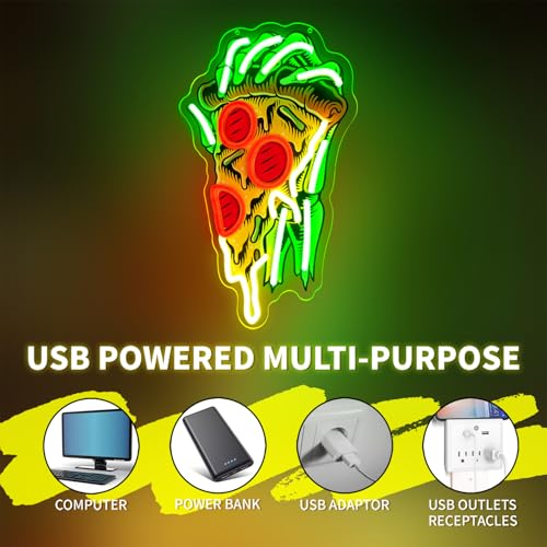 Image of Pizza Neon Sign for Wall Decor Dimmable Pizza LED Neon Light USB Powered LED Wall Art for Kitchen, Dining Room, Bar, Man Cave, Unique Home Decor and Gift for Pizza Lovers