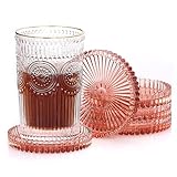  Lot de 5 dessous de verre ronds en cristal ambré pour boissons, café, thé, vin, bouteille de vin, dessous de verre décoratif pour restaurant, bar, cuisine, table à manger