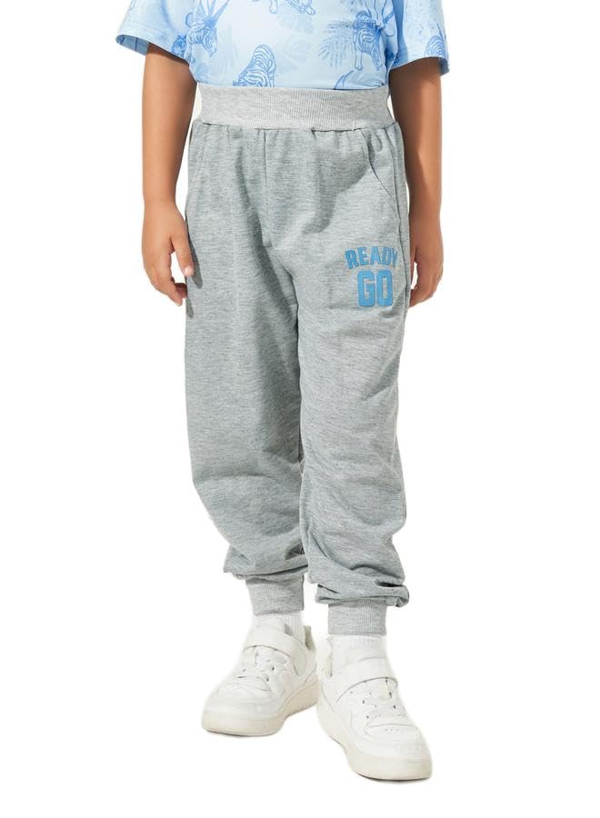 Boys 2111398914 Letter Print Slant Pocket Cotton Joggers 5 Years - 6 Years Grey