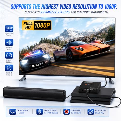 Image of J-Tech Digital HDMI to HDMI ARC Adapter with CEC and Optical TOSLINK Audio Output, 5.1 Channel, Black