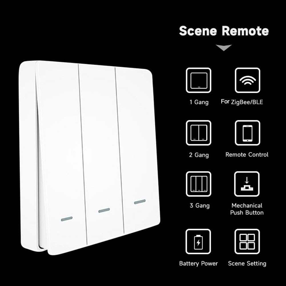 Interruptor de luz inalámbrico para casa Inteligente con Control Remoto y Control por Voz (sin Cable Neutro) (Interruptor de 3 Teclas)