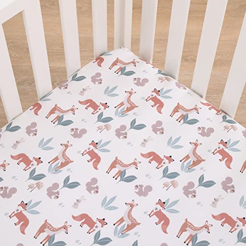 Image of Little Love by NoJo Woodland Meadow Tan, Rust, Sage and White Forest Friends Silhouette Fitted Crib Sheet