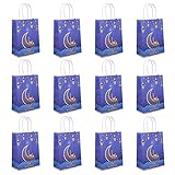 Crazy Night 12PCS Eid Mubarak Favor Moon Paper Bags, Muslim Goodie Ramadan Gift Bags,Treat Boxes Party Favor Decoration, Perfect for Eid Party Supplies Eid Decoraton