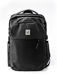 Mochila Casual Unissex Guardian para Notebook 14'' Impermeável com Saída Auxiliar Lateral para Cabo USB, Bolso Oculto Anti Furto, Preta