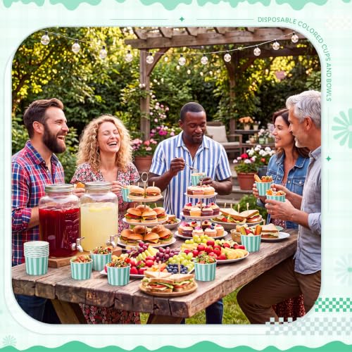 Image of Zopeal 50 Count Teal and Light Blue Striped Ice Cream Cups Dessert Bowls