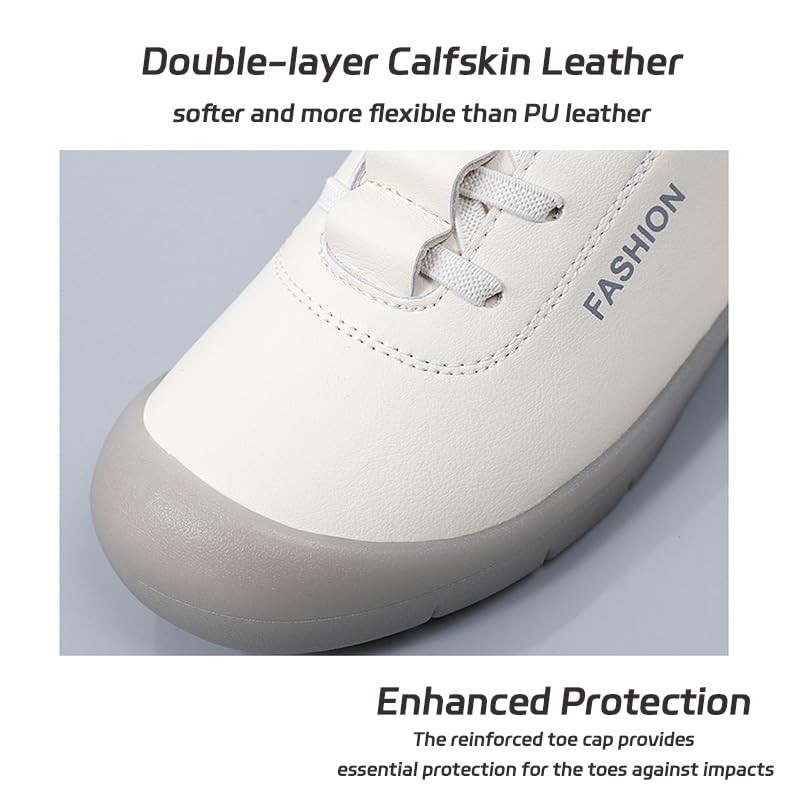 HESBITEUL Women's Shoes Comfy Fashion Loafers: Slip on Leather Sneakers Cute Nurse Work Flats - Lightweight Casual Walking Shoes Off White2