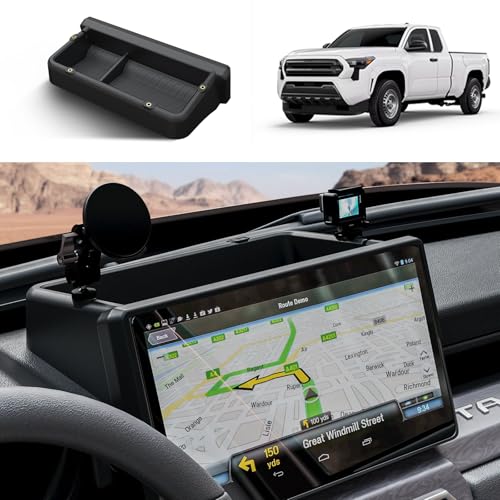 HOUCLEMIC Dashboard Behind Screen (14-Inch) Storage Box for 2024 2025 Toyota Tacoma & 2025 4Runner Accessories, Center Console Organizer Tray with Anti-Slid Silicone Pad (14 Inch Screen only)