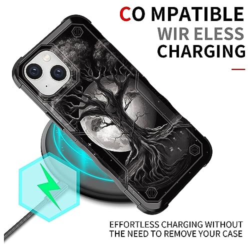 Coque iPhone 15 Plus Arbre de Vie lune housse double couche antichoc 6,7 pouces