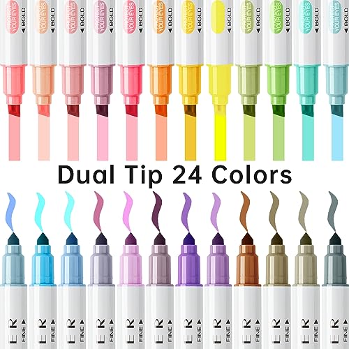 Niart Dual Tip Highlighters, Set 24 Highlighters Marker Pens With Broad & Fine Tips, Pastel Highlighters Assorted Colors For School, Art, Bible Study Supplies Watercolor Markers For Kids & Adult #TOP1
