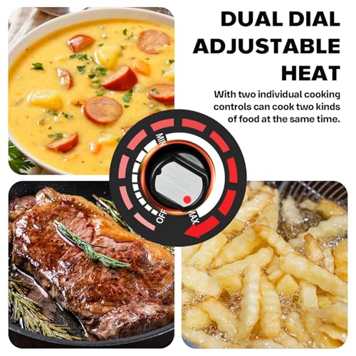 Techwood Electric Stove, Double Infrared Ceramic Hot Plate for Cooking, Two Control Cooktop Burner, Portable Anti-scald handles Suitable for Office/Home/Camp Use, 1800W Compatible for All Cookwares