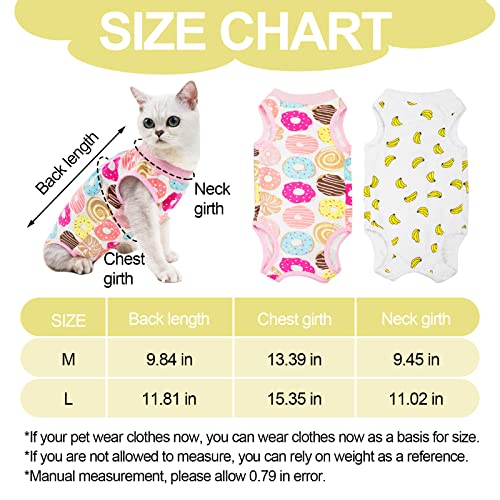 Image of Cat Recovery Suit, 2 PCS Cat Surgical Recovery Suit Pet Cone E-Collar Alternative for Small Medium Pets, Banana and Donut, M