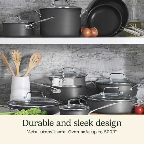 Image of Cuisinart Chef's Classic Nonstick Hard Anodized 17 Piece Set w /Tempered Glass Lids