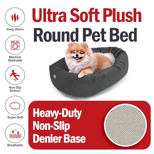 Image of Majestic Pet Suede Shredded Memory Foam Mix Calming Dog Bed Washable - Cozy Soft Round Dog Bed with Spine for Head Support - Fluffy Donut Dog Bed, 24 Inch, Gray