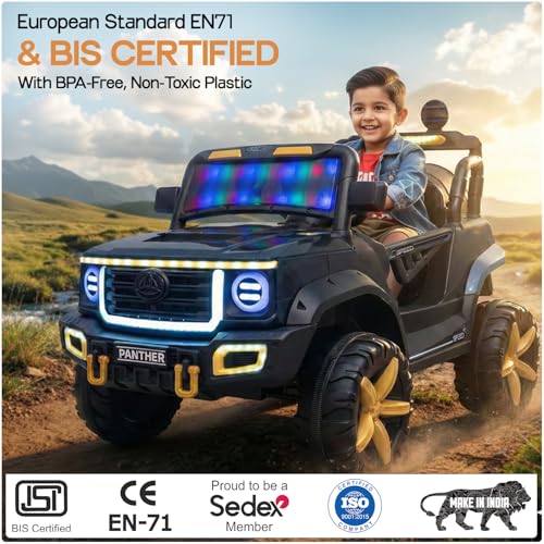 Image of Toyzone Panther Electric Jeep (Black) | 12V Rechargeable Ride on with 5Ah Battery | Music Player with BT, USB & AUX | Smooth Acceleration | 6M Battery Warranty | Age 3-10 Years, Upto 50 kg
