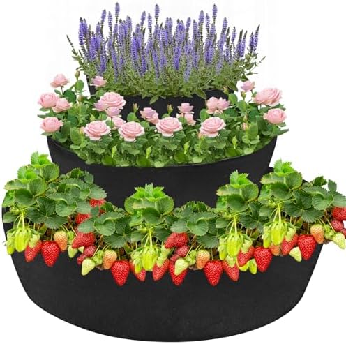 Strawberry Plant Spacing Raised Bed - What You Need to Know for Success 7 Wenfan 3 Tiered Strawberry Planter Non-Woven Fabric Raised Garden Bed Stackable Strawberry Planter Bag Felt Raised Container for Growing Vegetables Herb Plant, 8 Inch Deep, Round