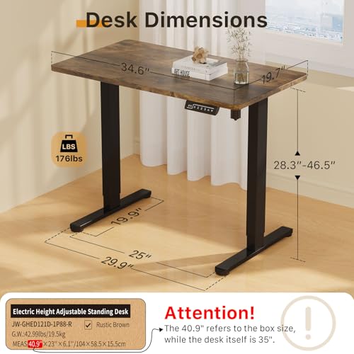 Image of JOY worker Small Electric Standing Desk, 35 inch x 20 inch Whole Piece Height Adjustable Desk with Memory Controller, Sit to Stand Desk Workstation for Home Office, Rustic Brown