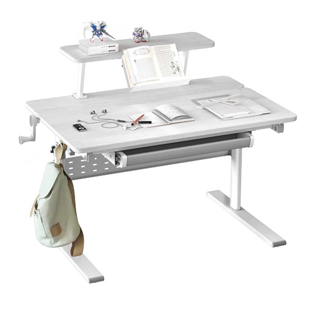 Ergonomiczne biurko ER-483 kids' height and angle adjustable to 40°, extra shelf with book holder, school table for kids up to 40 kg, drawer hook