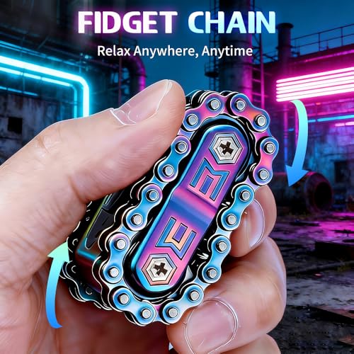 Image of Metal Fidget Tactile Hand Roller Finger Slider Chain Spin Toy Sensory Toy for Stress Relief Focus Tool Men's Gadgets for Office Travel - Rainbow