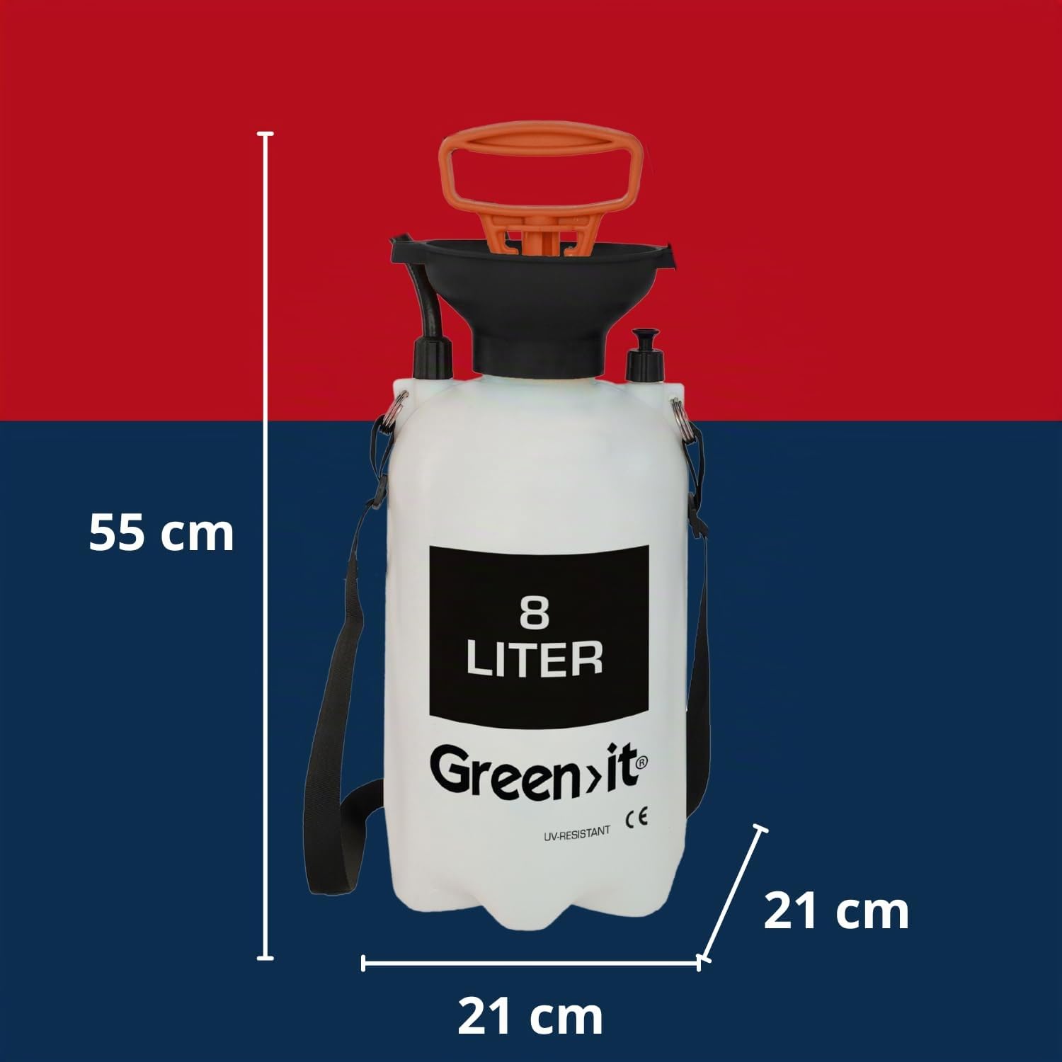 Home IT® - Pulverizador a presión para jardín (8 L, Resistente a los Rayos UV, con Bomba, Correa de Transporte y válvula de sobrepresión, jeringa herbicida, Boquilla Ajustable, Manguera de 130 cm)