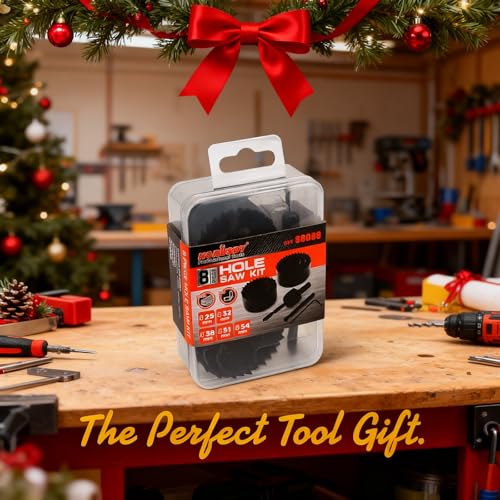 Image of HORUSDY 8PCS Hole Saw Kit, 1 inch-2-1 /8 inch (25-54mm), with 2 Pcs Drill Bits, Mandrel & Hex Key, Smooth Cut, DIY-Friendly Set for Soft Wood, Plywood, PVC