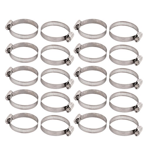 Aexit 33mm to fastener 57mm Clamping Range 12mm Band Width Metal Hose Clamp Silver Tone 20pcs Model:34as382qo247