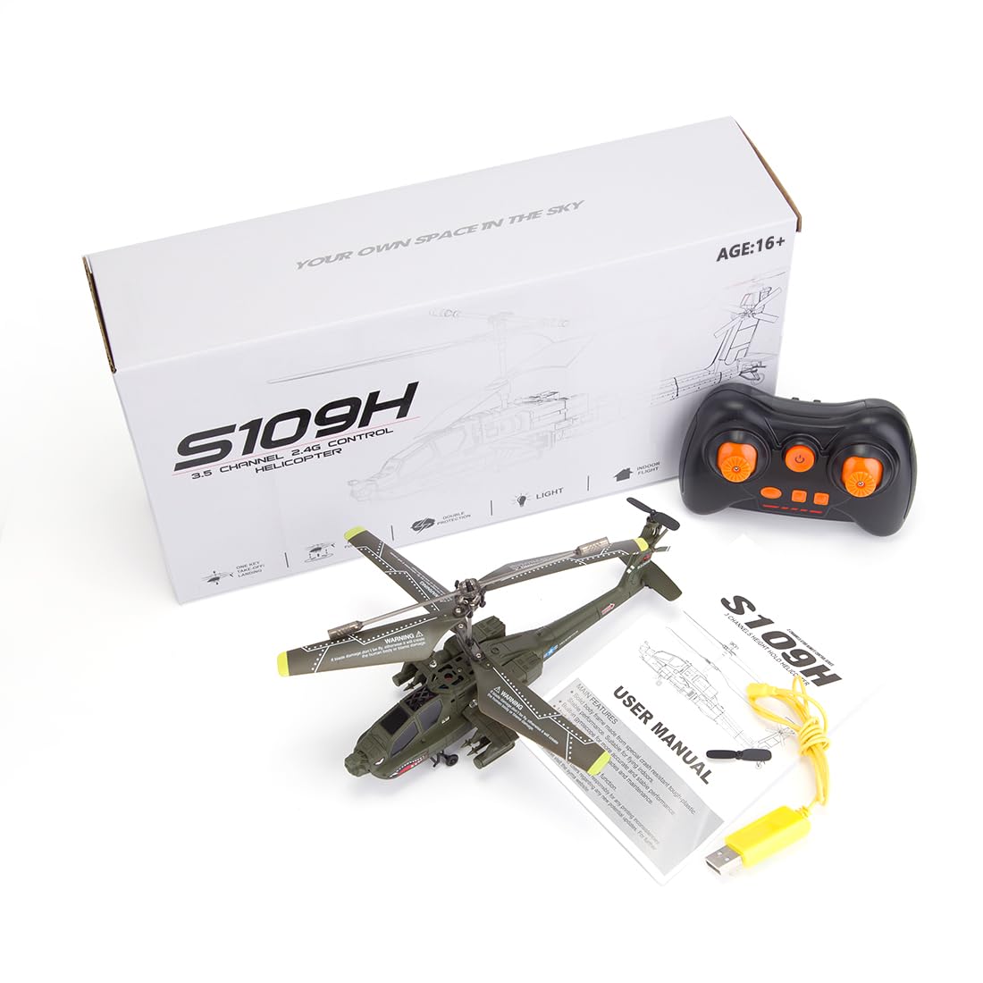 S109H Apache RC Helikopter, 2,4 G RC 3CH model samolotu ze stabilizatorem żyroskopowym, lądowanie jednym przyciskiem, samolot RC do użytku wewnątrz i na zewnątrz, dla początkujących, prezent dla