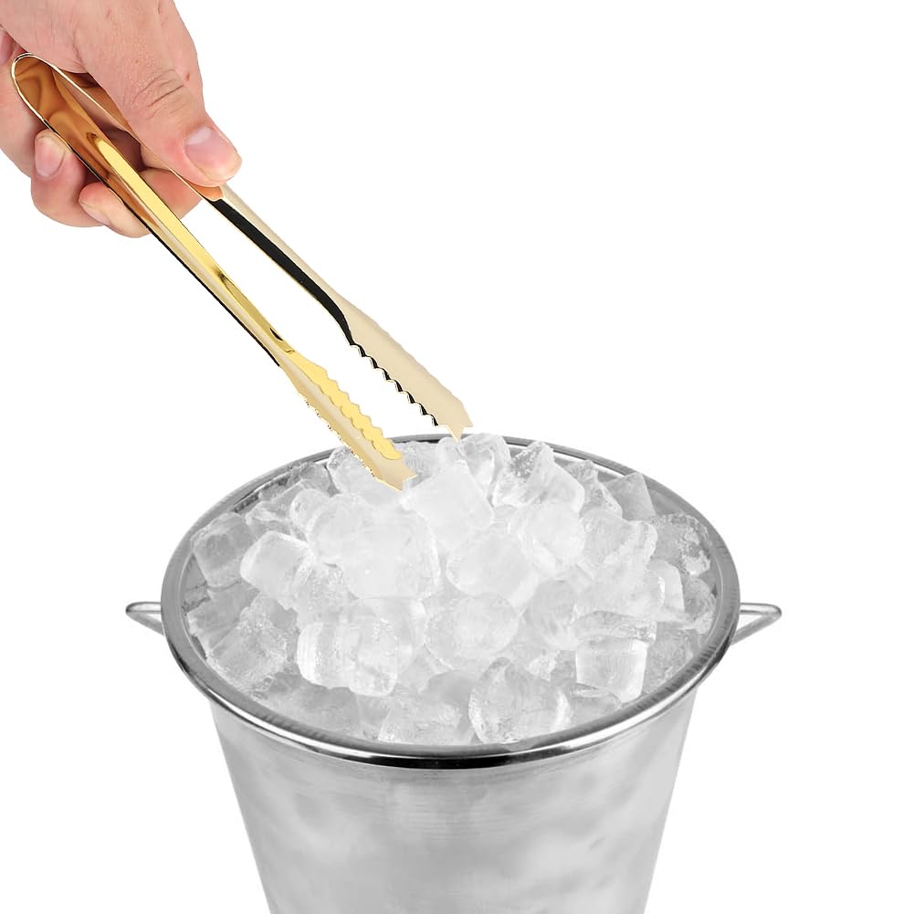 Tiiyee Pinzas Para Hielo de Acero Inoxidable Doradas con Dientes para Cocina Buffet Café