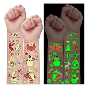 Partywind 10 Sheets Luminous Christmas Temporary Tattoos for Kids Stocking Stuffers and Gifts, Christmas Party…