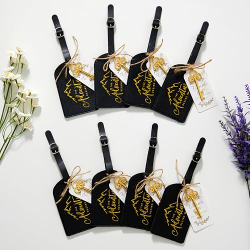 24 Pcs Wedding Favor Leather Luggage Tags with Key Bottle Opener, The Adventure Begins Bag Tags for Suitcases, Backpacks, Guest Gifts for Weddings, Bridal Showers (Black+Brown+Dusty Blue) - Thumbnail 4