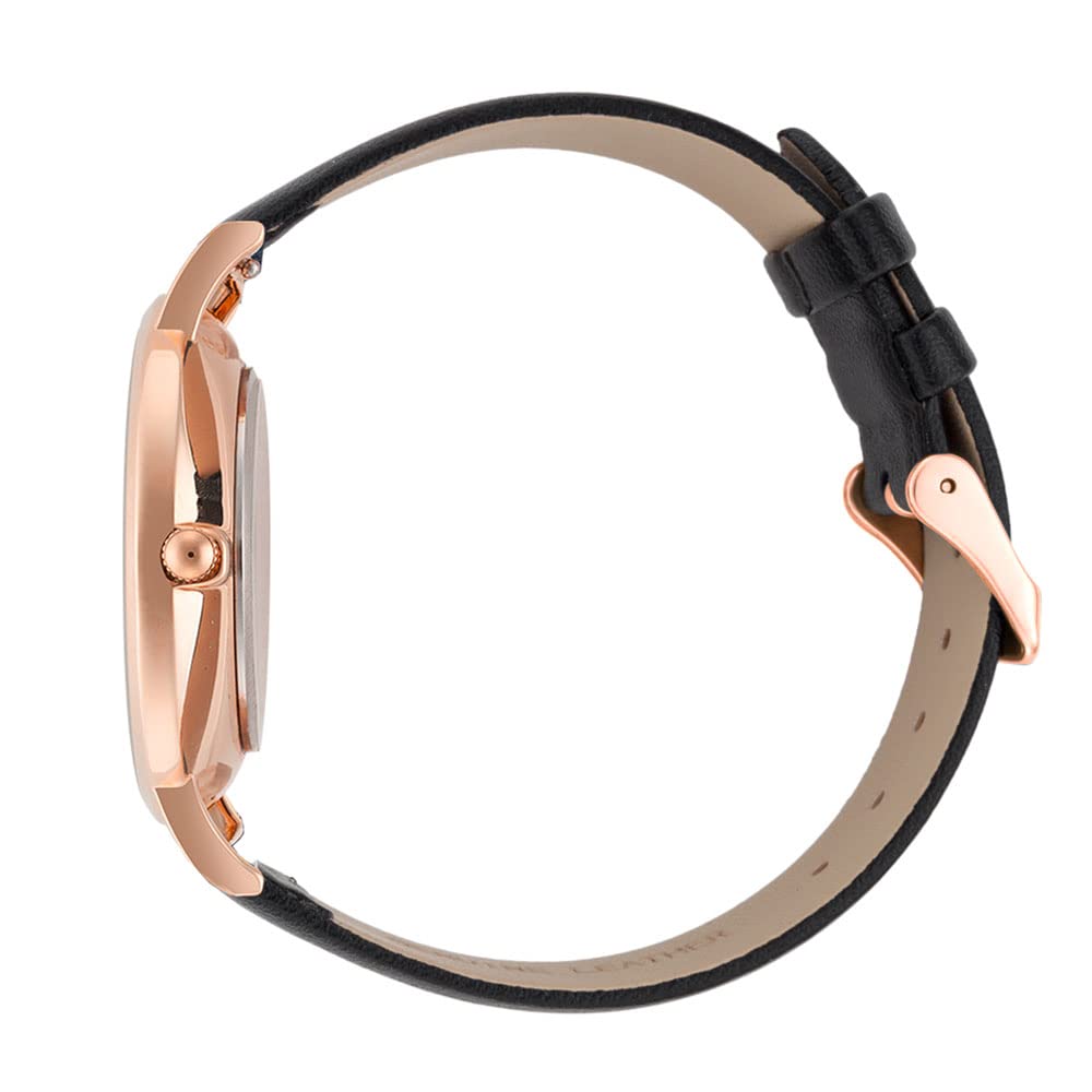 Reloj Boyfriend  Stella para mujer, Roman Rose, de oro de color negro, con correa de piel cambiable. 3