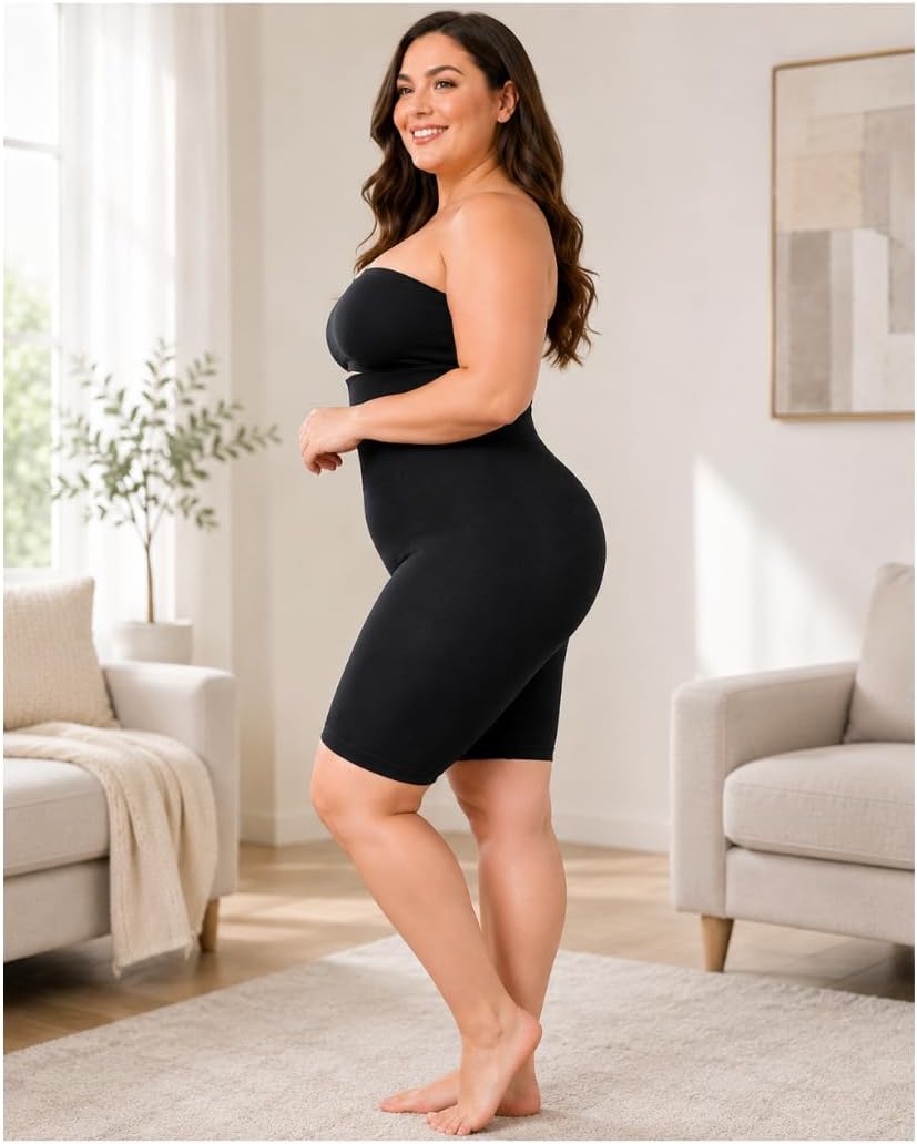 3XL Size Women's High Waist Tummy Control Shapewear Shorts 2 Pack, Seamless Mid Thigh Body Shaper with Stretch Fabric, Comfortable Everyday Smoothing Shorts, Black