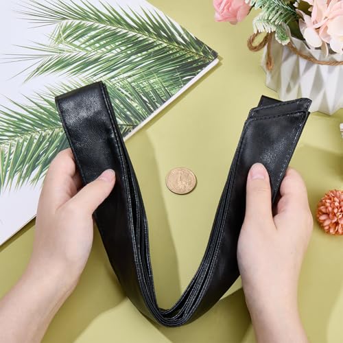 70.5 x 1.6 Inch PU Leather Obi Waist Belt for Women Black Soft Leather Bow Tie Sash Adjustable Retro Wide Knotted Cinch Wrap Belt Band Corset Waistband for Dresses Skirts Shirts Coats3