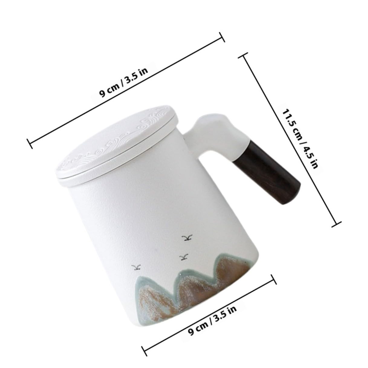 Veemoon Mug Anse Ergonomique en Céramique Blanc avec Infuseur et Couvercle Tasse à Thé avec Filtre Intégré pour Bureau et Amateurs de Thé