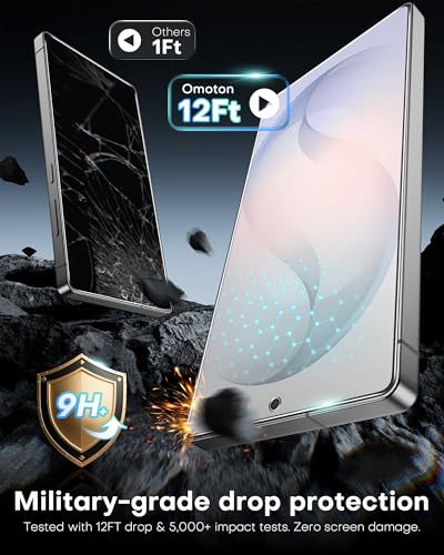 Image of OMOTON 2 Pack Privacy Screen Protector for Samsung Galaxy S26 Ultra, Auto-Align Installation, 28 Anti-Spy, 9H Tempered Glass &12FT Military Grade Shatterproof, Instant Fingerprint Unlock
