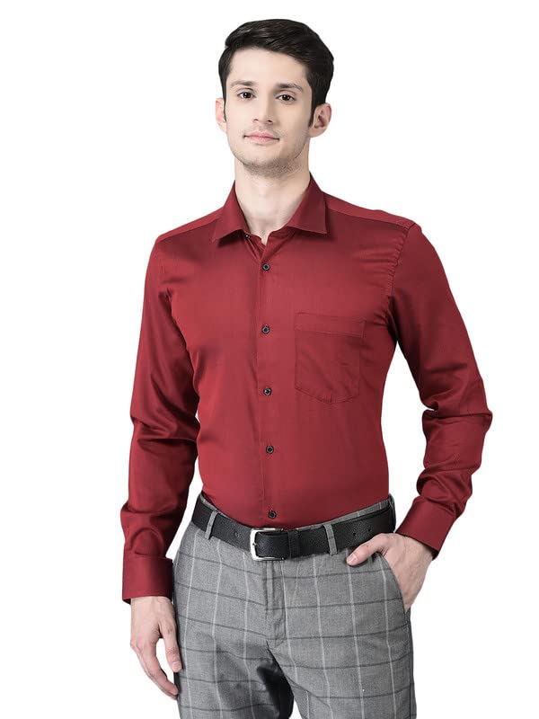 Image of Canoe Men's Regular Fit Blue Color Cotton Fabric 38 Size Button Closure Formal Shirt Collared Neck Pattern Chest Pocket Spread Collar