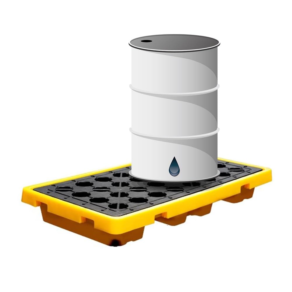 Aioneer Spill Containment Pallet, Modular Spill Containment Platforms With Grating, Plastic Anti-Leakage Pallets-Yellow-130 * 68 * 15cm