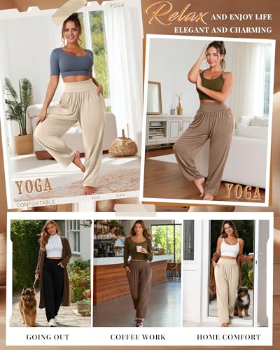 4 Pack Women's Plus Size Sweatpants Wide Leg High Waist Cotton Yoga Pants Casual Baggy Jogger Trousers with Pockets2