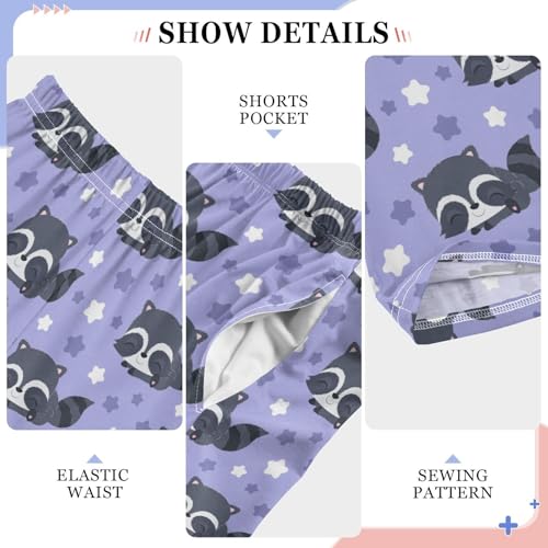 Raccoon Starry Star Boys Long Pants Soft Trousers Elastic Waist Kids Lounge Bottoms with Pockets S-XL4