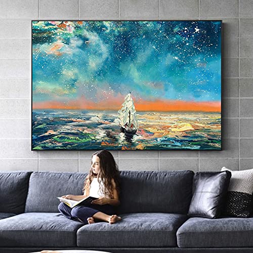 Peinture à l'huile paysage océan 100% peinte à la main toile bleue premium
