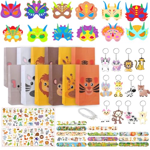 Wxgoqrcn 58 Stück Masken Basteln Set Enthält Masken zum DIY Schnapparmband Geschenktüten Eine Vielzahl von Zubehör Ideal für Halloween Weihnachten Bühnenaufführungen und Feste mit Tiermotiven